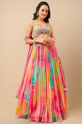 Multi Colored Organza Tie-Dye Lehenga with Handwork Blouse